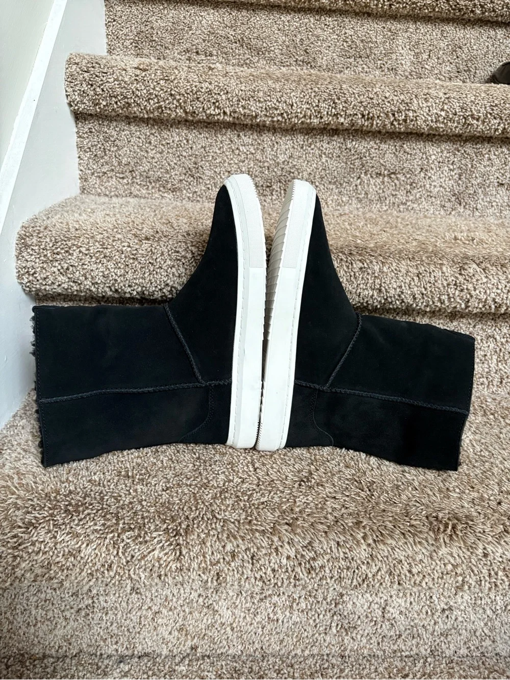 UGG Alameda Women’s Mid-Calf Black Suede Shearling Trim Boots.